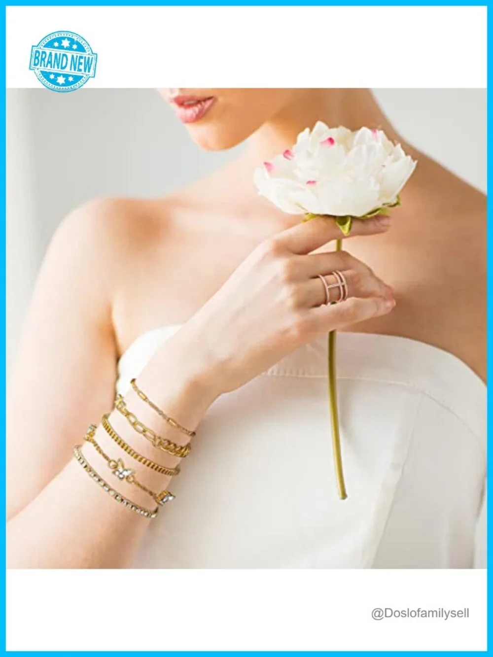 30 Layered Paperclip Link Bracelets Set Gold Alloy Adjustable Stackable